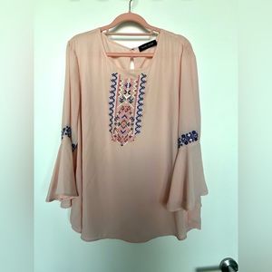 Ivanka Trump light pink embroidered bell sleeve blouse